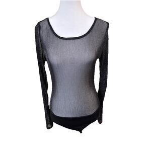 Lulu’s Black Sheer Shimmer Long Sleeve Bodysuit Size Large NWT Holiday Party